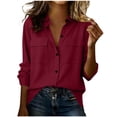 thumbnail image 2 of Karight Women's Long Sleeve Button Down Blouse with Chest Pockets Casual Loose Fit Collared Shirt Top, 2 of 9