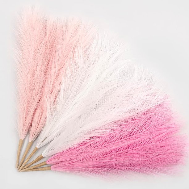 Decoración de jarrón Zefei Wu, 6 piezas de hierba de pampa artificial, rubor blanco y rosa