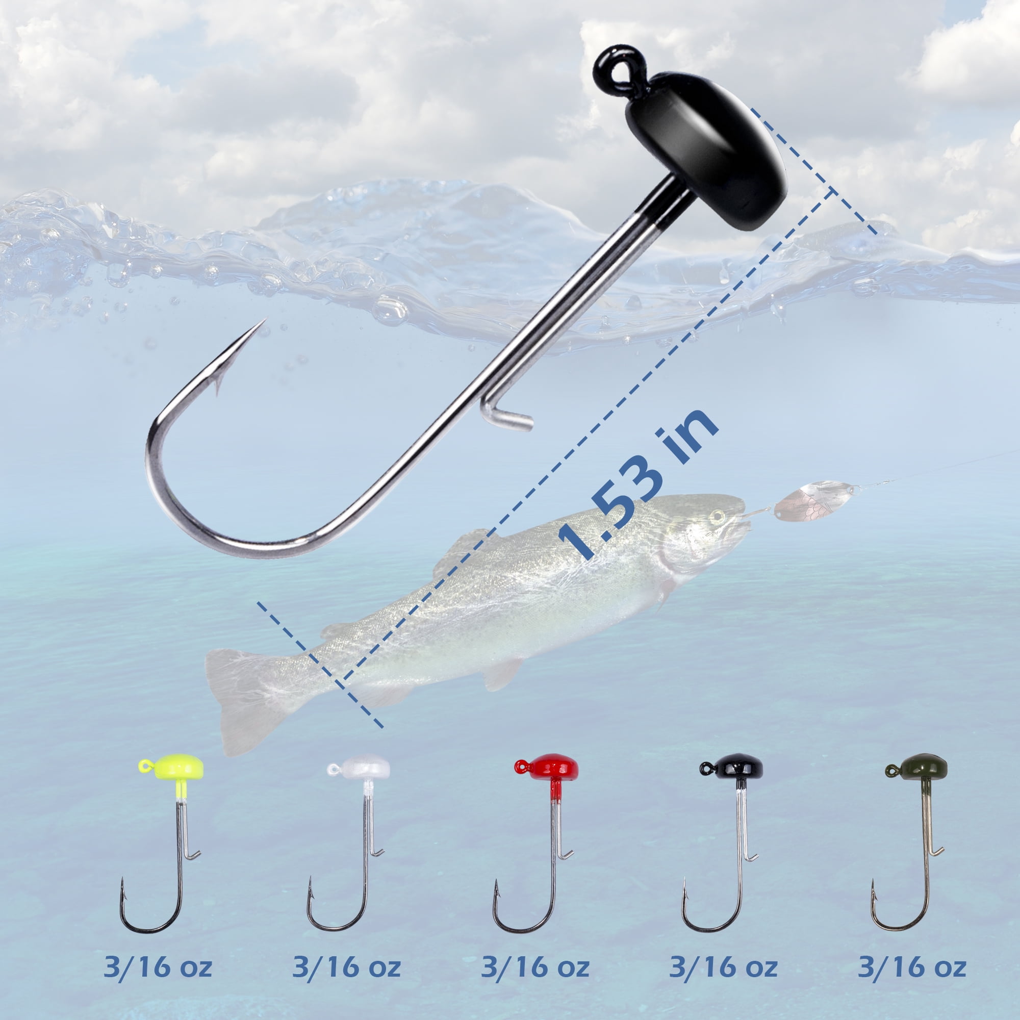 Bombrooster Bright Colored Mushroom Head Jigs, 25-Pack Weedless Ned Rigs for Bass - 1/8oz, 3/16oz, 1/4oz Sizes