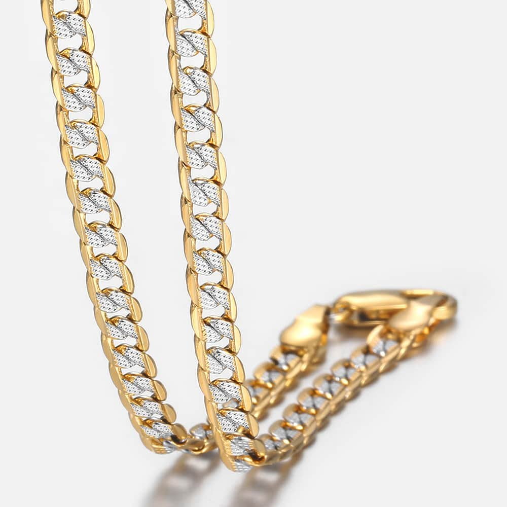 Real 14k Gold Filled Old School Hammered Cuban Concave Curb Link Chain Necklace 