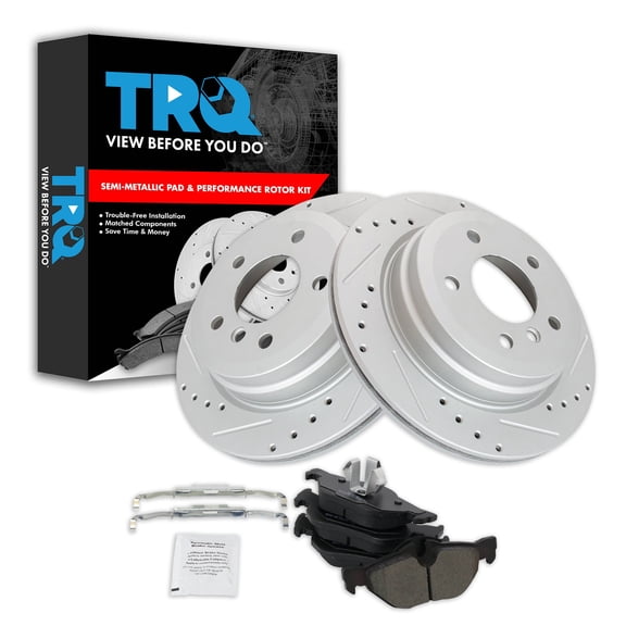 TRQ Rear Performance Brake Pad & Rotor Kit Brake Pads Brake Rotors Set Semi-Metallic Fits Select 2007-2013 BMW 328i 2009-2013 328i xDrive 2007-2008 328xi 2013-2015 X1