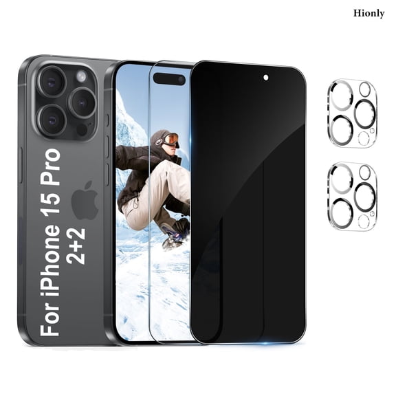 [2 2 Pack]For iphone 15 Pro Screen Protector, HD and Privacy Tempered Glass Screen Protector with Camera Lens Protector[9H Hardness][3D Curved][Anti-Privacy]for 15 Pro