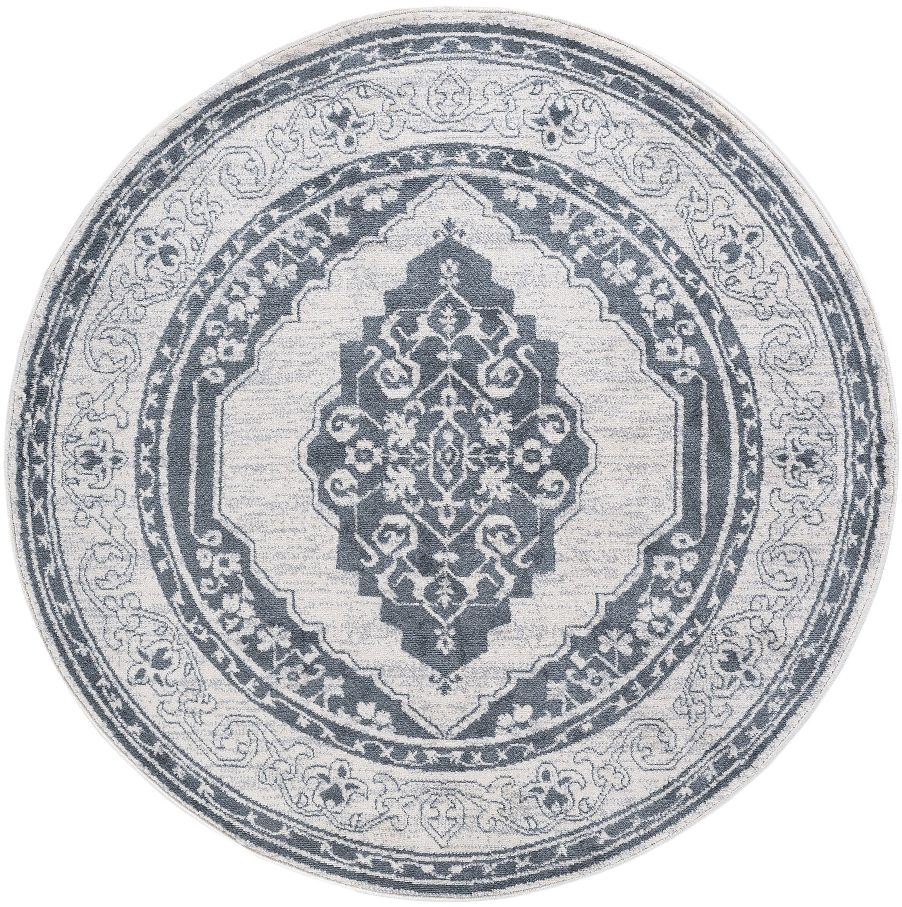 Madison Traditional 8' Round Gray and Cream Polypropylene Indoor Area Rug