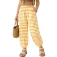 thumbnail image 2 of Lumtrix Boys Girls Plaid Pants Baggy Ankle Cuffed Trousers Casual Elastic Waist Sweatpants with Pockets Yellow 90, 2 of 3