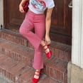 thumbnail image 4 of Gupgi Pantalon à Carreaux Rouges pour Femmes Taille Haute Ajusté Mode Décontracté Légèrement Évasé, 4 of 9