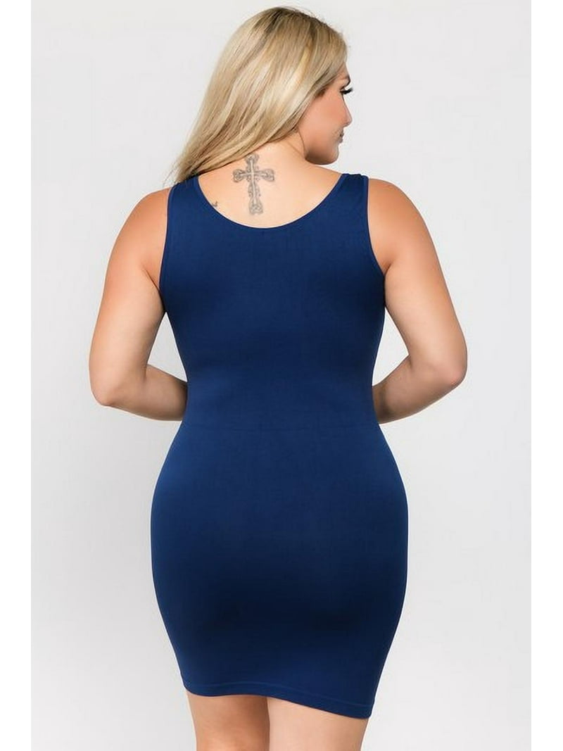 K-Cliffs Plus Size Women's Traditional Ribbed Bodycon Stretch Tank Dress,  Navy, One Size Fits most - Walmart.com