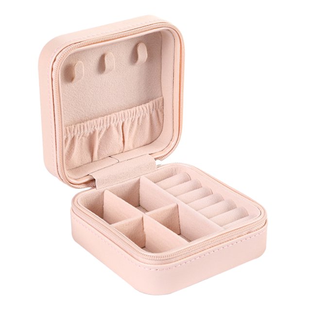 Joyero pequeño joyero de doble capa de cuero PU para almacenamiento de joyas (1 pieza, rosa desnudo)