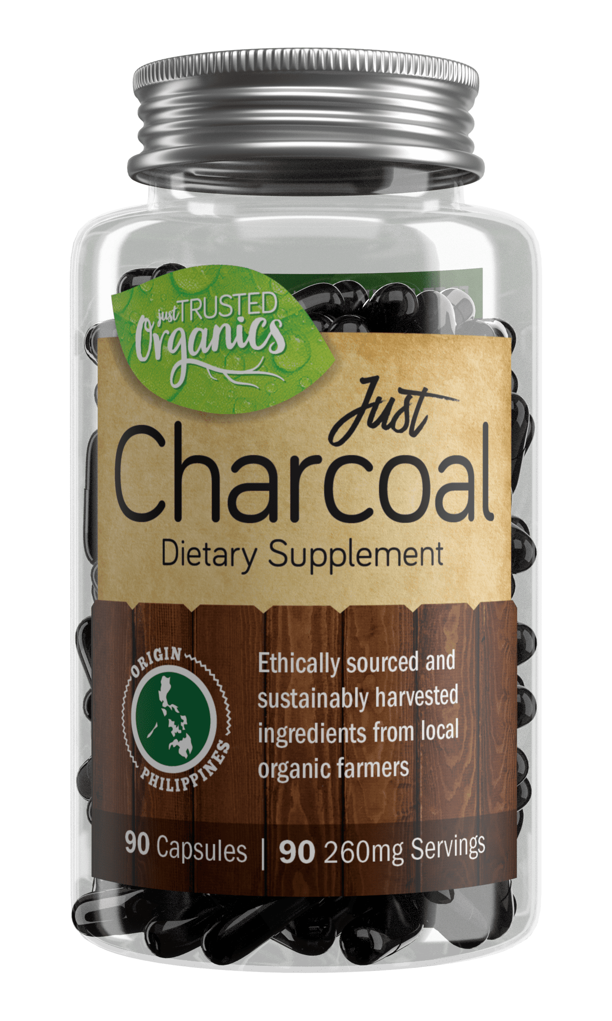 Activated Charcoal Capsules by Trusted Organics for Gut Health, Detox
