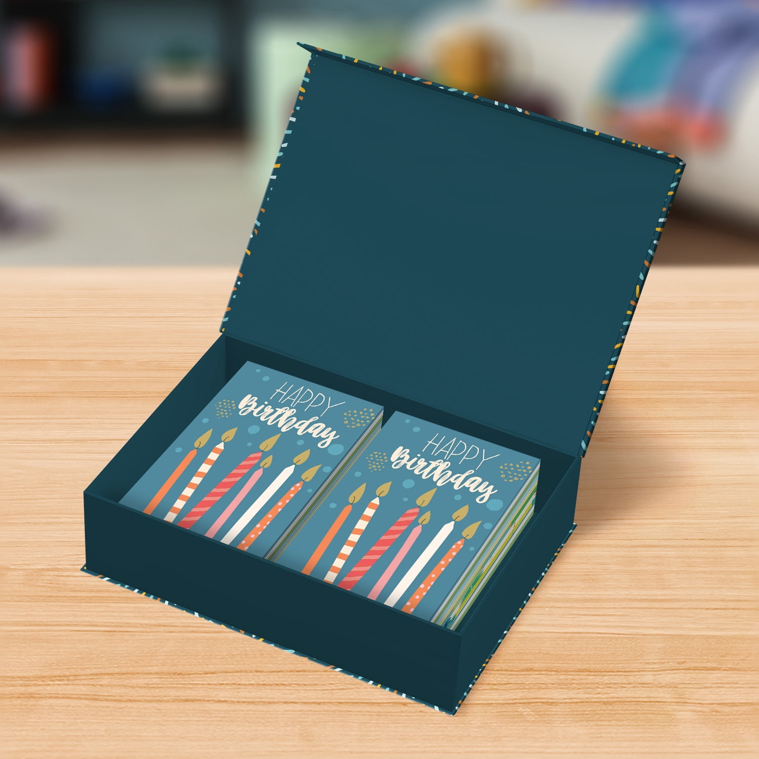 Designer Papers Birthday Greeting Card Assortment with Organizer Box (36 Cards with Envelopes) Sparks of Joy