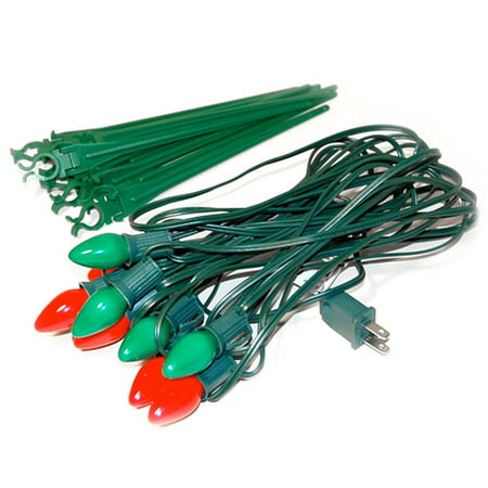 Set of 10 Red and Green C7 Christmas Pathway Marker Lawn Stakes - Green (Best Christmas Light Stakes)
