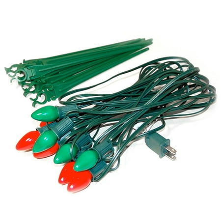 Christmas Lights Lawn Stakes - Set of 10 Red and Green C7 Christmas Pathway Marker Lawn Stakes - Green Wire