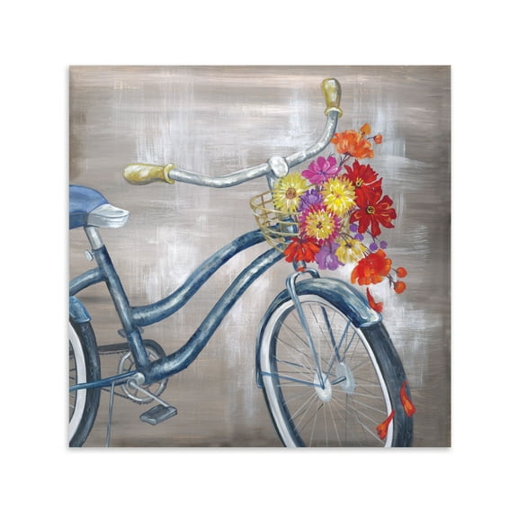 Brown and Blue Bicycle Adult Floral Decor; 1 - 12" x 12" Unframed Poster