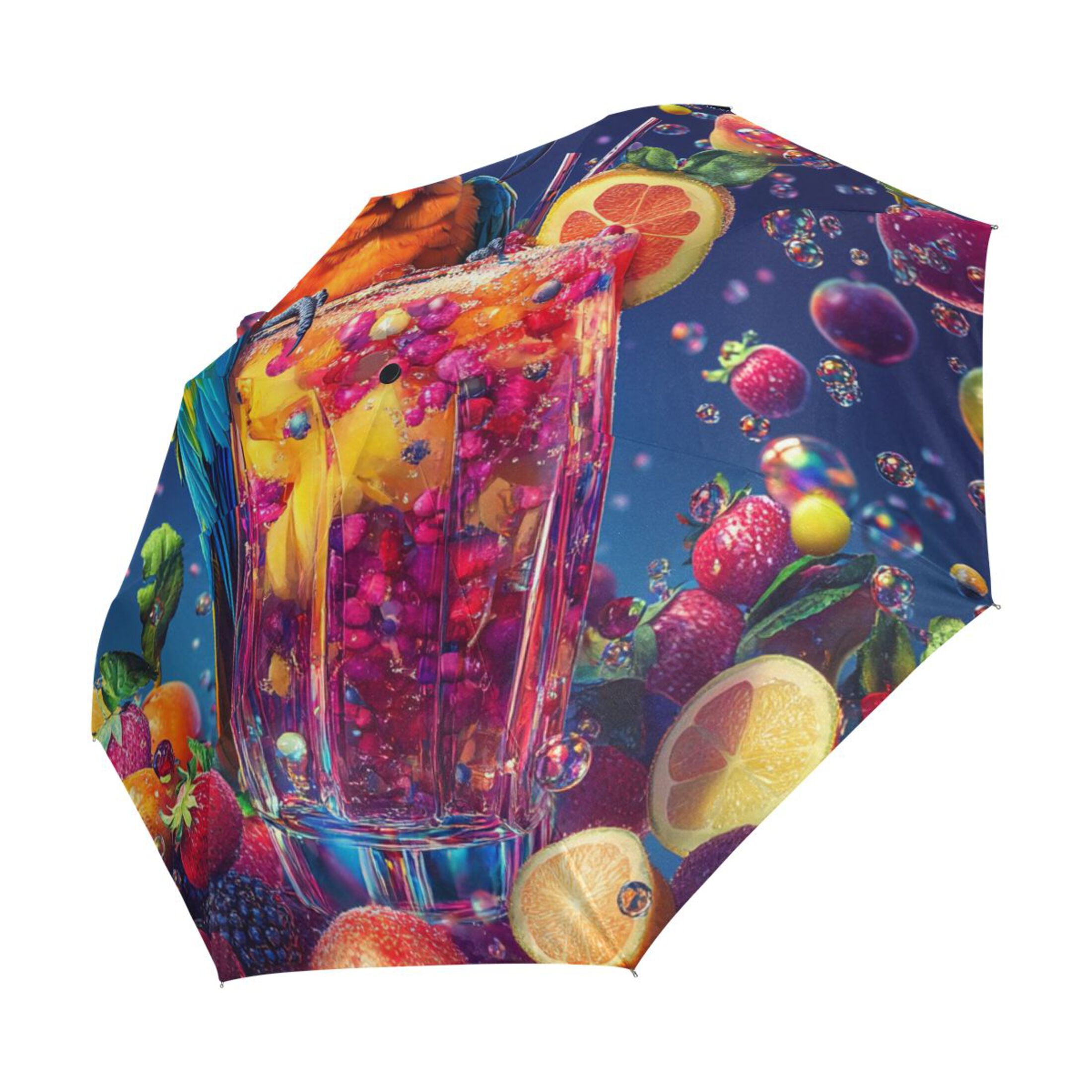 BZSMCE One-Touch Auto Open Close Rain Umbrella With Creative Tropical Paradise Parrot Pattern