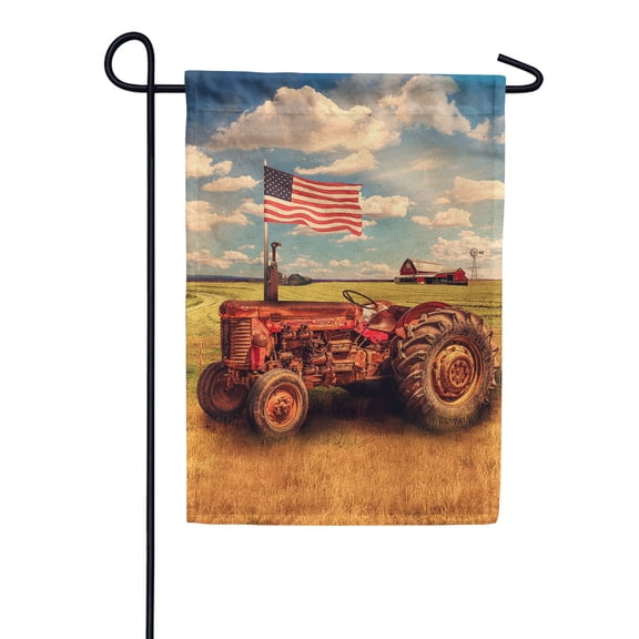 America Forever Patriotic Red Tractor Summer Garden Flag 12.5 x 18 inches American Farm Life Country Red Barn Agriculture Double Sided Seasonal Yard Outdoor Decorative Rustic Garden Flag