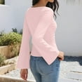 thumbnail image 5 of Otntypg Womens Long Sleeve Bell Sleeve Tops Cotton Boat Neck Ruched Cropped Tops Trendy Going Out Top Slim Fitted Basic T-Shirts Pink XXL, 5 of 8