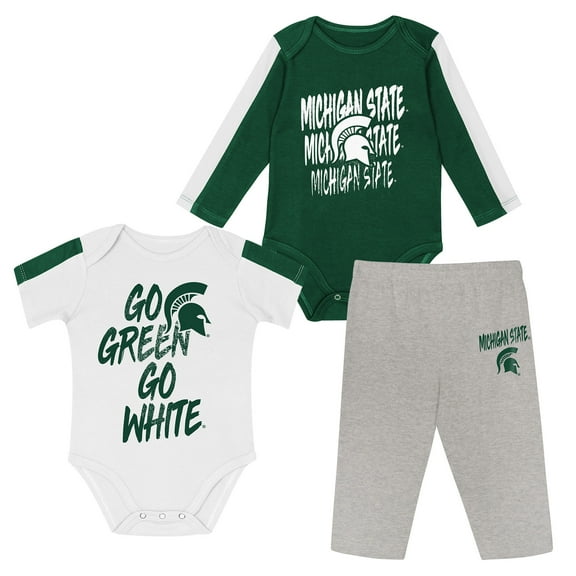 Infant Outerstuff Green/White Michigan State Spartans Double Down Bodysuit and Pants 3-Piece Set