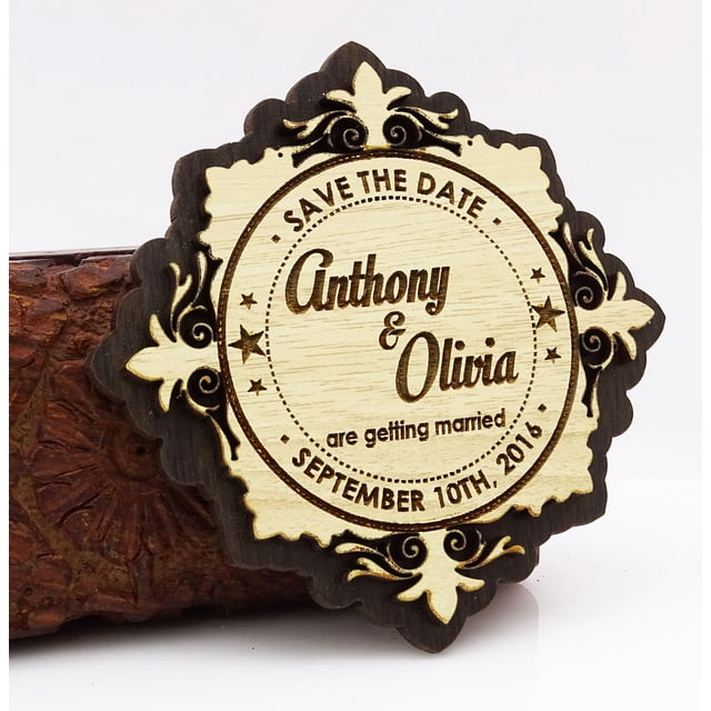 Rustic Wedding Save the Date Wooden Magnet 20 Custom Engraved Wooden Magnet Personalized Gift