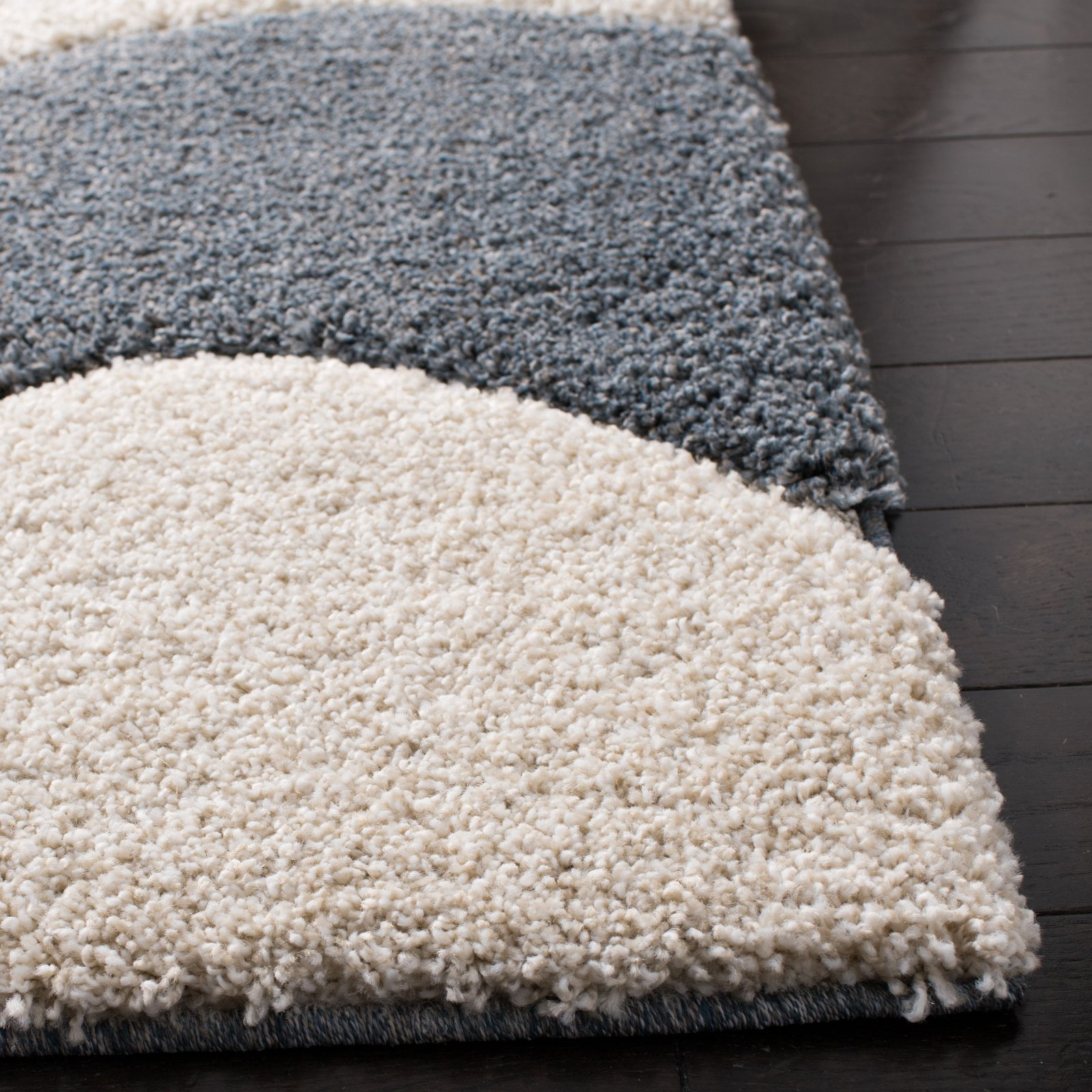 SAFAVIEH Florida Mirabelle Geometric Shag Area Rug, Grey/Ivory, 6'7" x 6'7" Round