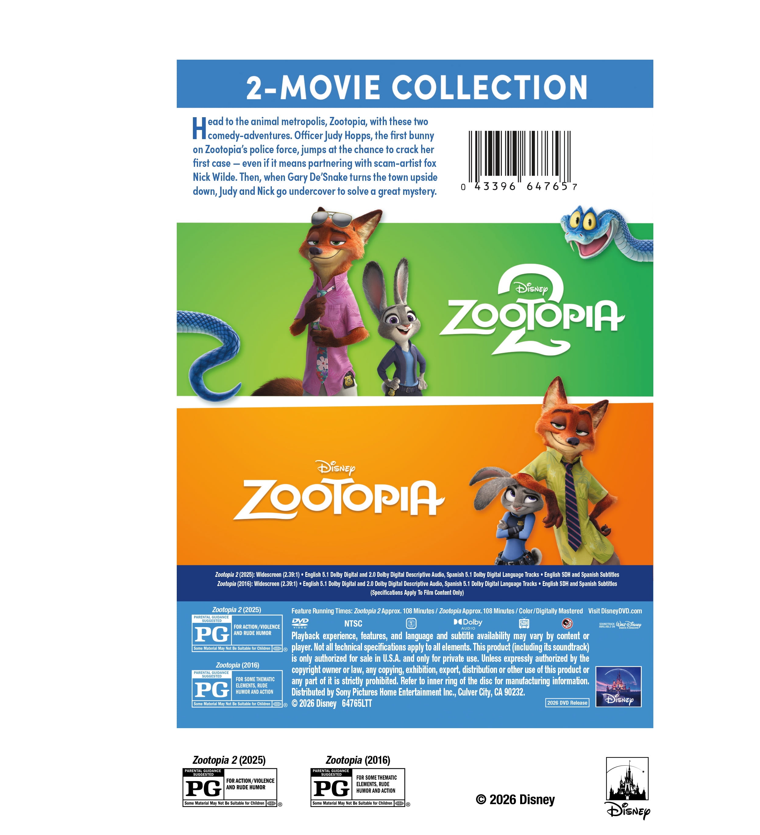 Zootopia 2 and Zootopia - Multi-Feature (2 Disc) - (DVD) Disney