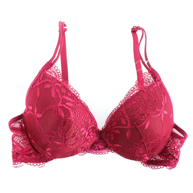 Womens Pink Lace Push Up Bra And Brief Set Kawaii Lingerie Plus