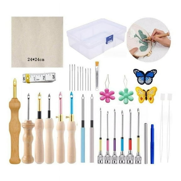 35 Pieces Punch Needle Set, Punch Needle Embroidery Kit, Adjustable Punch Needle Tool for Adult Beginners