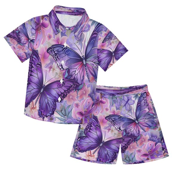 YAZAOO Button-Down Shirts Summer Shorts Sets Fashion Floral Fantasia Of Flight Pattern Casual Set