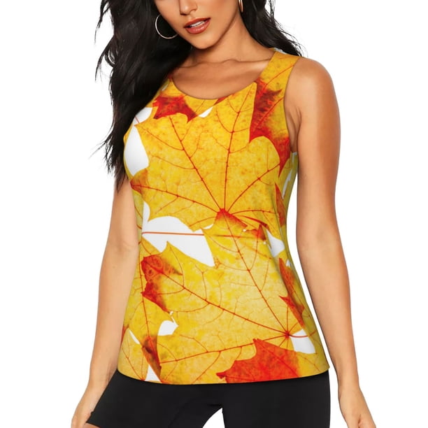 Balery Autumn Maple Leaves Camiseta sin mangas estampada ligera para mujer, tops de entrenamiento sin mangas, camisetas de yoga transpirables de secado rápido.-XX-Large