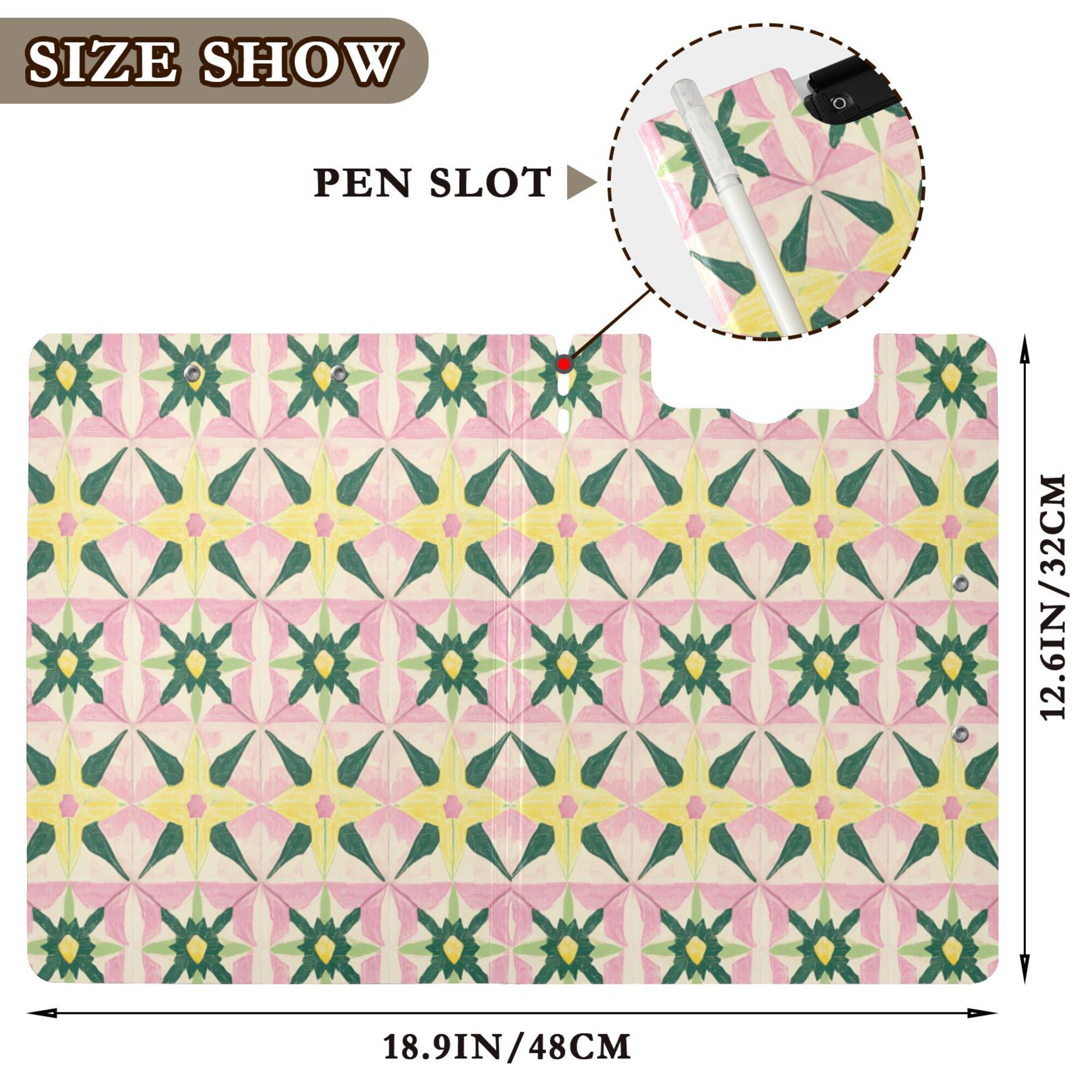 FORMRS A4 Clipboard Folder with Pen Holder Horizontal Foldable School Office Binder, Yellow Symmetrical Stars