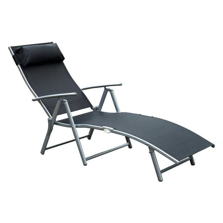 Outsunny Sling Fabric Patio Reclining Chaise Lounge Chair Folding 5 Position Adjustable Outdoor Deck with Cushion - (Best Position For Small Dick)