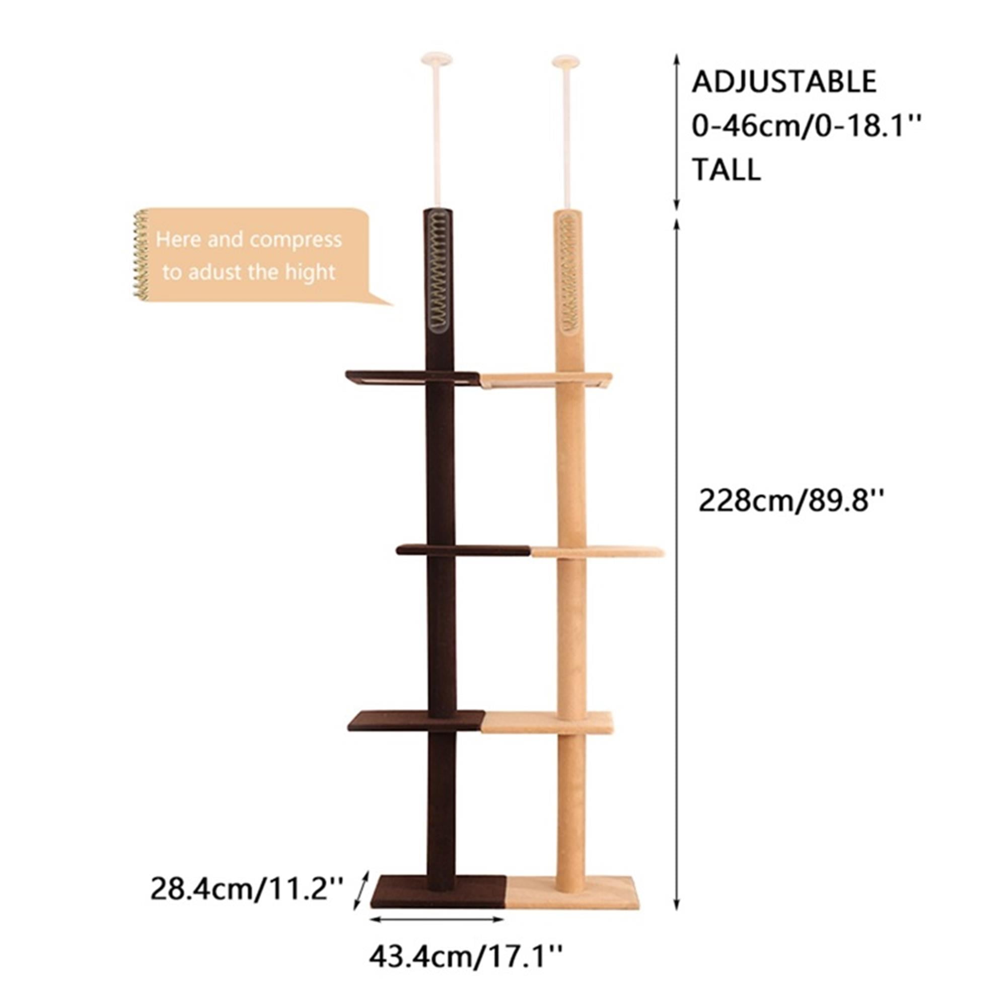 Kadyn 90"-108" Height Adjustable Cat Tree Tower, Floor to Ceiling Three Tier Cat Tower for Indoor Cats Modern Cat Climbing Tree, Beige
