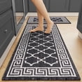 thumbnail image 3 of Findosom Kitchen Rugs Set 2 Piece, Non Slip Kitchen Floor Rugs with Rubber Backing,Machine Washable Geometric Absorbent Runner Rugs for Hallway Doormat,20"x32"+20"x48" Black, 3 of 9