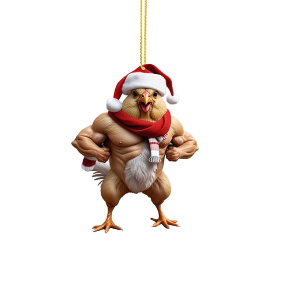 2D Christmas Muscle Chicken Pendant Decoration - Unique Double Printed Holiday Acrylic Ornament for Tree - and Whimsical Christmas for Celebrations