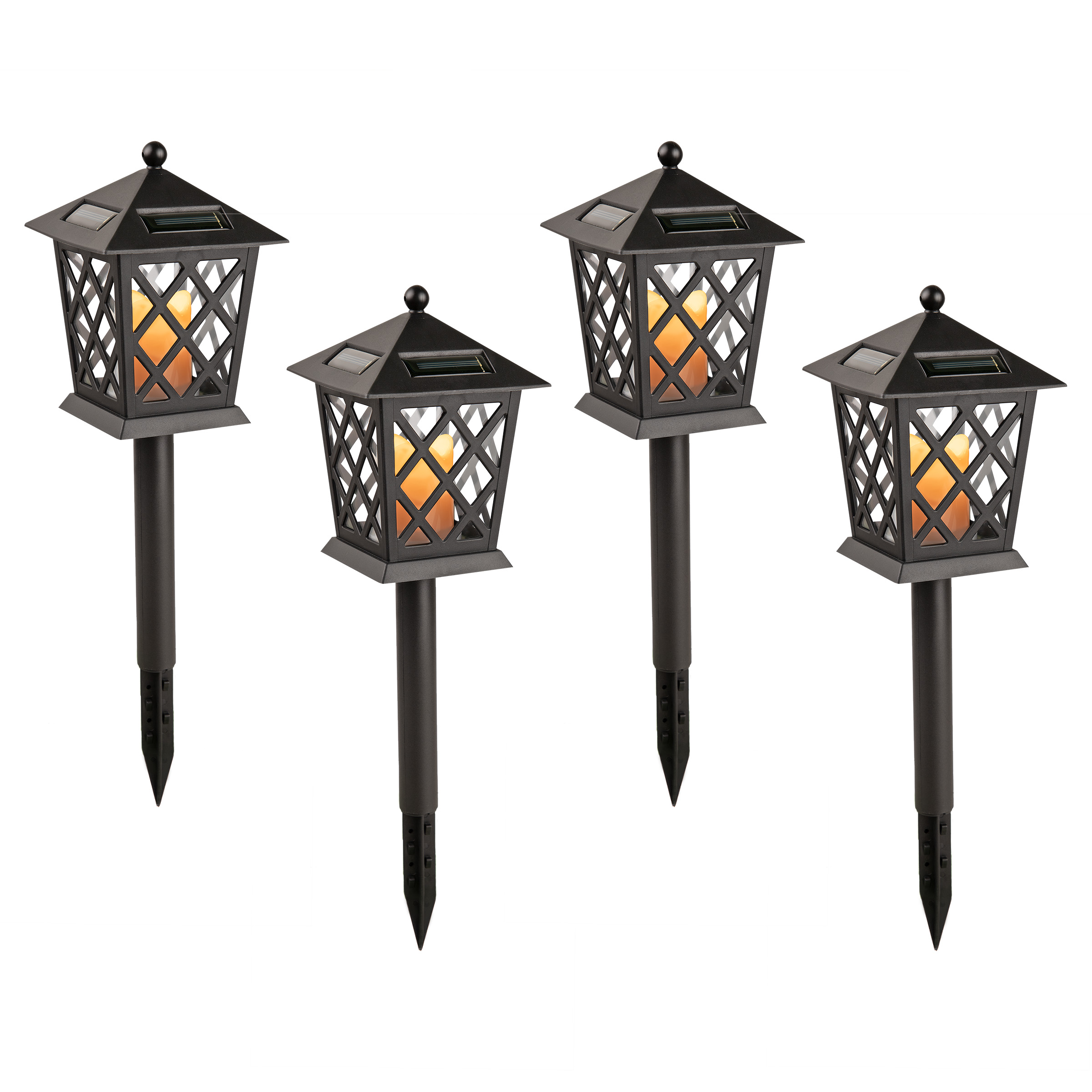 Alpine Corporation 16" Outdoor Metal Solar LED Light Pathway Stakes, Set of 4, Black