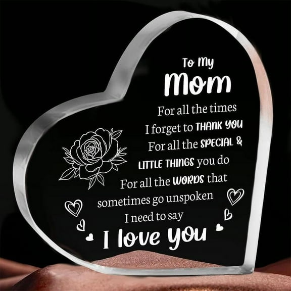 Heart Shaped Acrylic Block, Flower & Letter Pattern Decorative Ornament,  Room Decor Inspirational Creative Gift for Mom