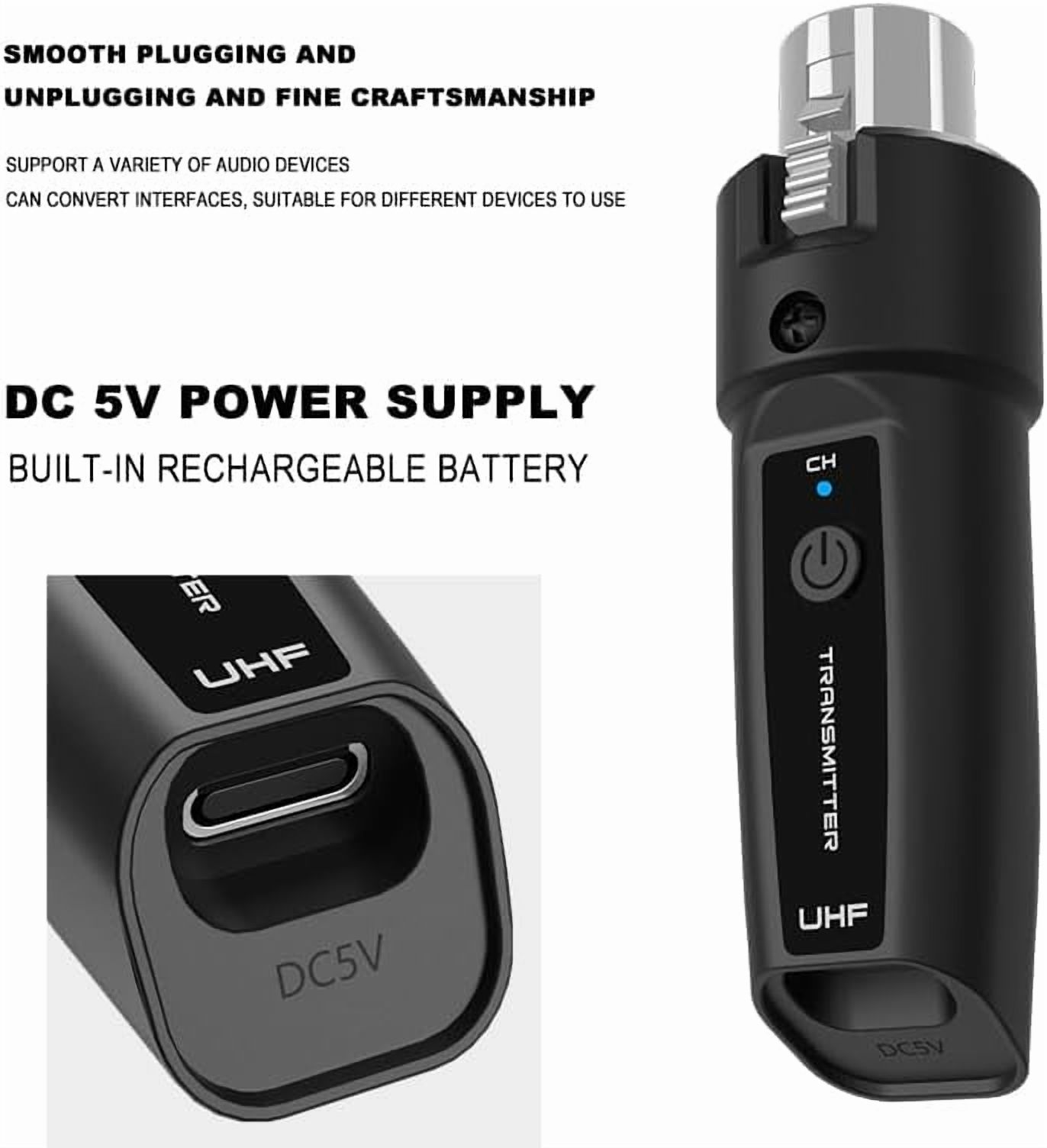 Wireless Microphone Transmitter Receiver 2.4Ghz, XLR Microphone Wireless System, Rechargeable Wireless Mic Adapter for Audio Mixer, Dynamic Mic, Electric Guitar Bass(1 receive + 1 transmit)