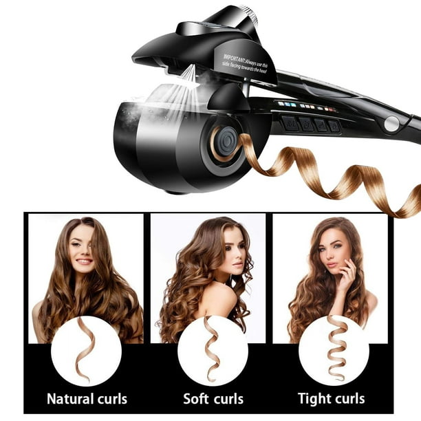 Automatic Hair Curler Ceramic Curling Iron Wand Roller Wave Machine Auto  Rotating Steam Curler Universal Voltage LCD Display with Time/Temperature/ Curl Direction Setting 