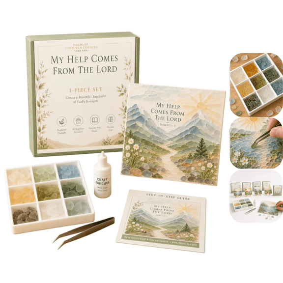 Sea Glass Art Kit, DIY Sea Glass Mosaic Art Kit, Inspirational Seaglass Craft Kit with Varied Glass Pieces, Graceful Faith‑Inspired Artwork, Holiday Gifting Creative Handmade Gift C