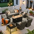 thumbnail image 3 of Ovios 9 Pieces Patio Furniture Set with Fire Pit Table Outdoor Conversation All-Weather Rattan Sectional Sofa with Swivel Chairs & Solar Light Table, 3 of 13
