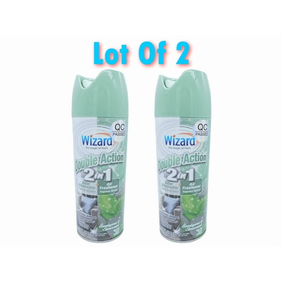 Wizard Double Action 2 in 1 Odor Neutralizer   Air Freshener, Eucalyptus & Spearmint (2 Pack)