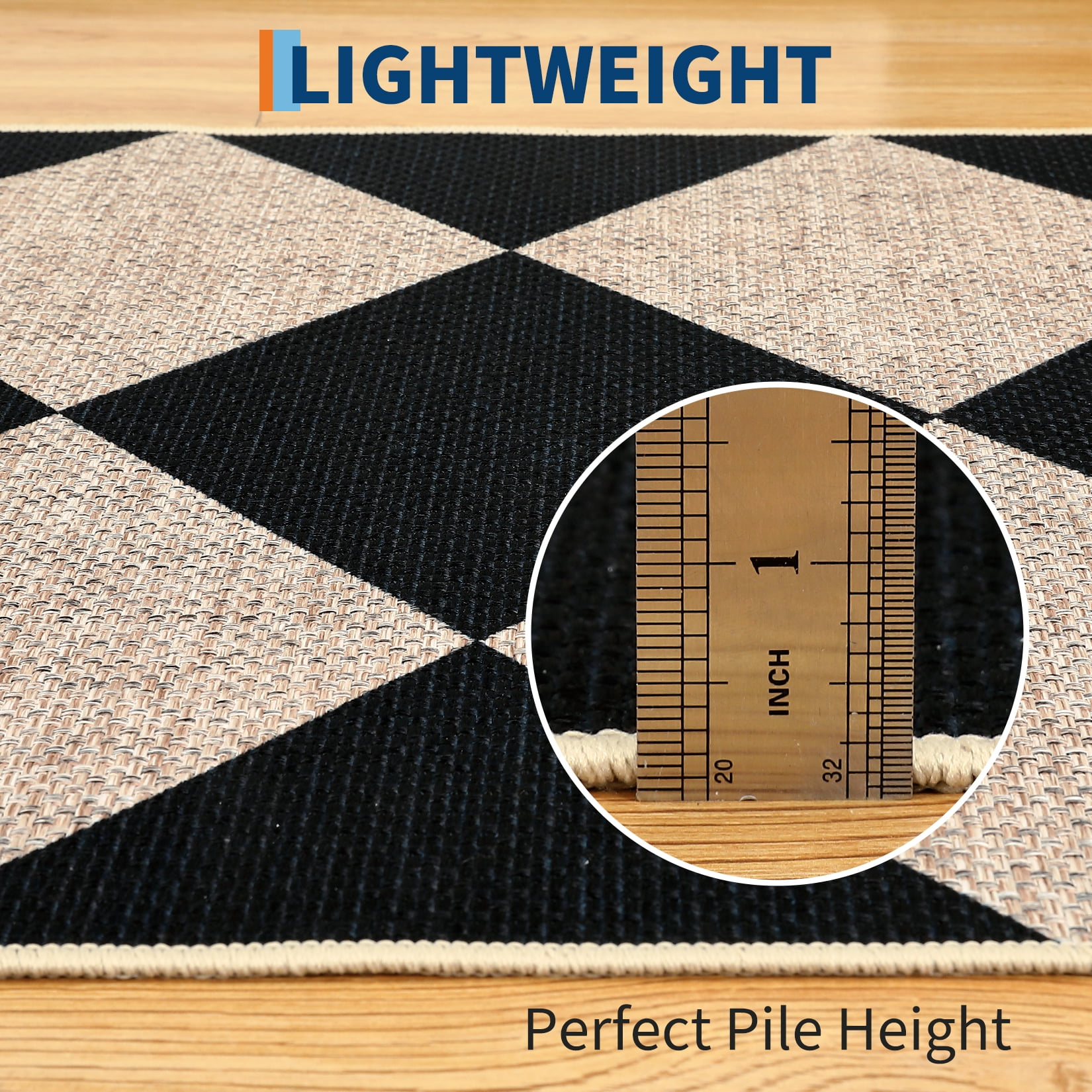 Haperlare 5'x7' Washable Jute Area Rugs Checkered Carpet, Non Slip Low Pile Rug Contemporary Indoor Outdoor Floor Mats for Living Room Bedroom Backyard, Black White