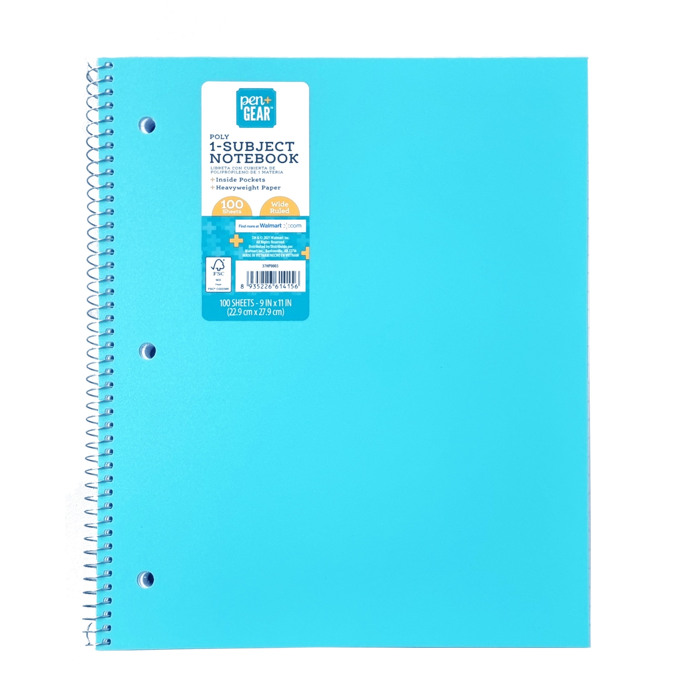 Pen+Gear Wide Rule 1-Subject Notebook, 10.5" x 8", Blue, 100 Sheets