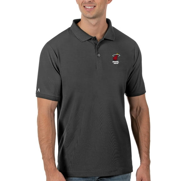 Men's Antigua Gray Miami Heat Legacy Pique Polo