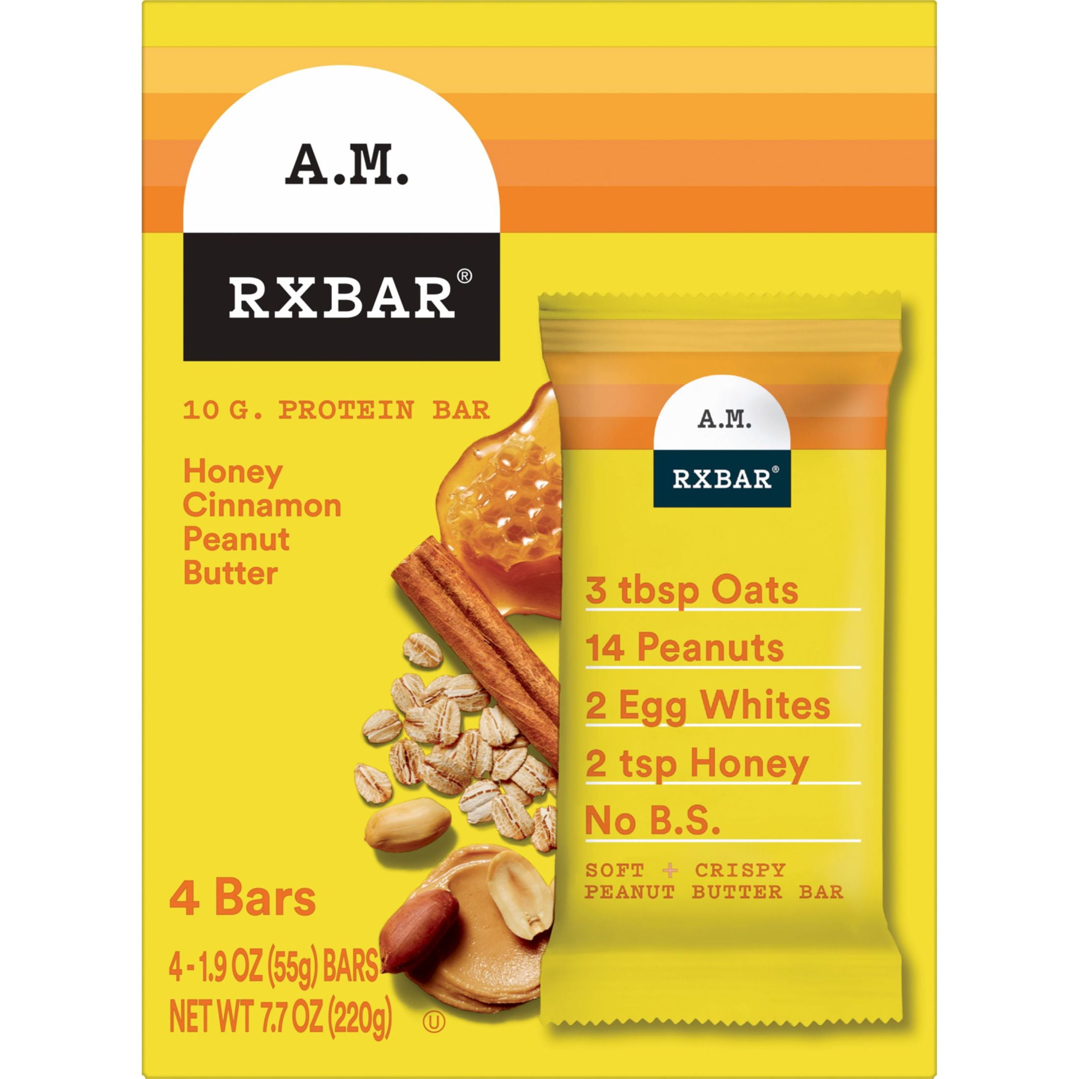 RXBAR A.M. Honey Cinnamon Peanut Butter Chewy Protein Bars, 7.7 oz, 4 Count