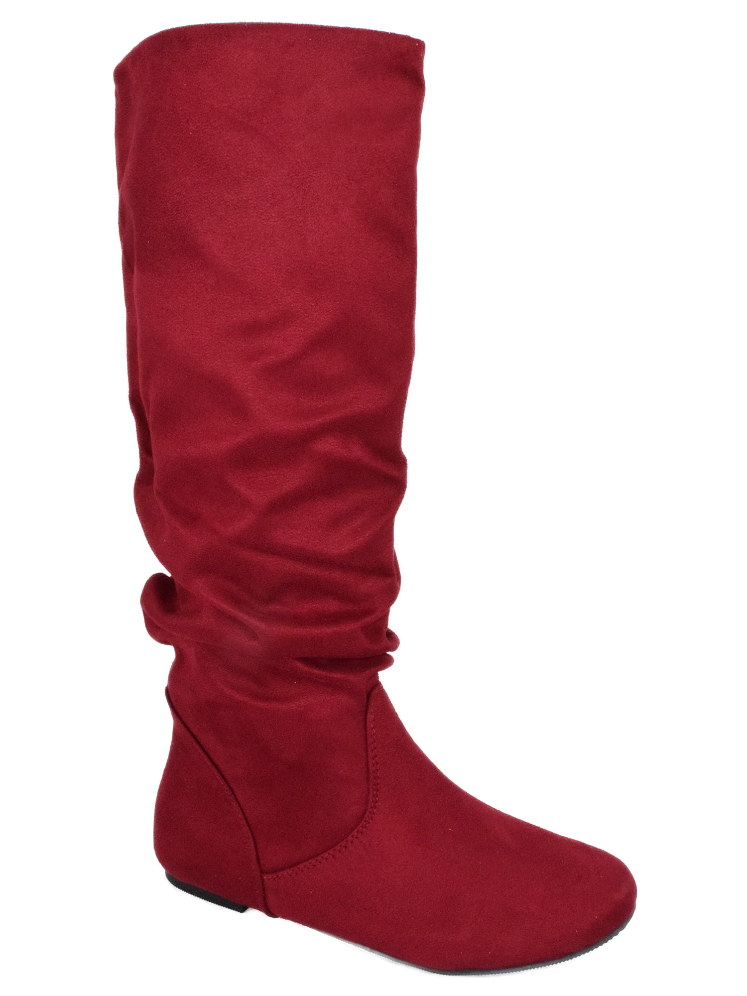 red knee high boots flat