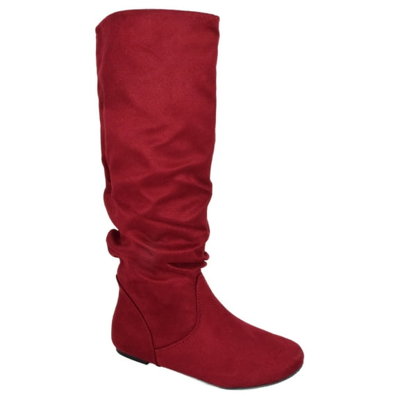 ZULUU Red Cherry Soda Brand Knee High Women Basic Boots Flat Slouchy Boots Slip on Faux Suede 6