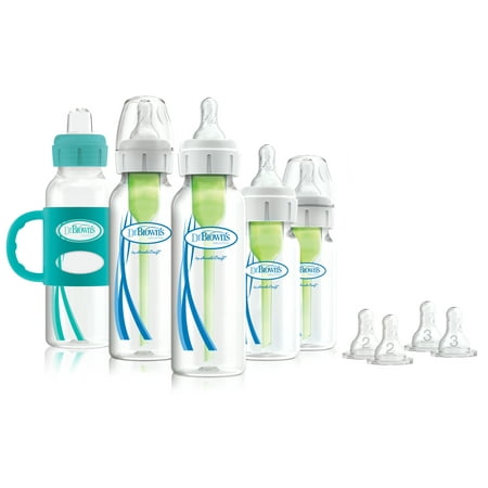 Dr. Browns Options+ Anti-Colic First Year Gift Set, 8oz and 4 oz Baby & Sippy Bottles with Silicone Handle and Level 2 & 3 Nipples