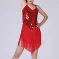 thumbnail image 2 of Odeerbi Vestido de Baile Latino Con Lentejuelas Para Niña Rendimiento En Escena Trajes de Verano Vestido de Algodón Con Flecos Vestido Sin Mangas Con Camisola Traje de Baile Con Borlas, 2 of 4