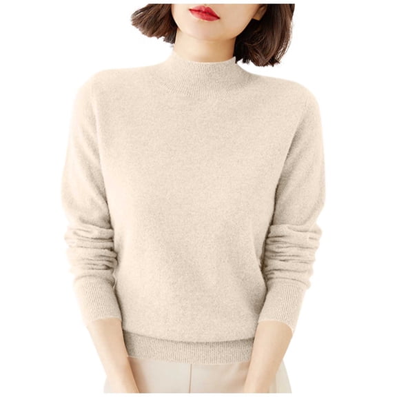 SELONE Womens Long Sleeve Tops Base Layer Pullover High Neck Soft Sweaters Casual Soild Underwear Beige 2XL