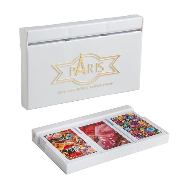 Paris Plastic Playing Cards Set Of 3, Bridge Size, Multicolor Cards Packed In A Three Piece White Pvc Container, Cards For All Ages Used For Card Games, Poker & Rummy | Playing Cards