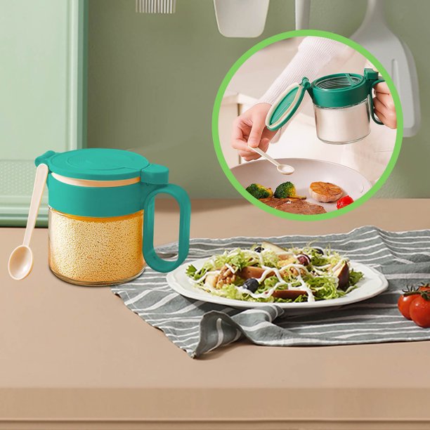 pstuiky Compartimento de almacenamiento de gran capacidad para condimentos, botella de condimentos, tapa abatible con asa de cocina doméstica